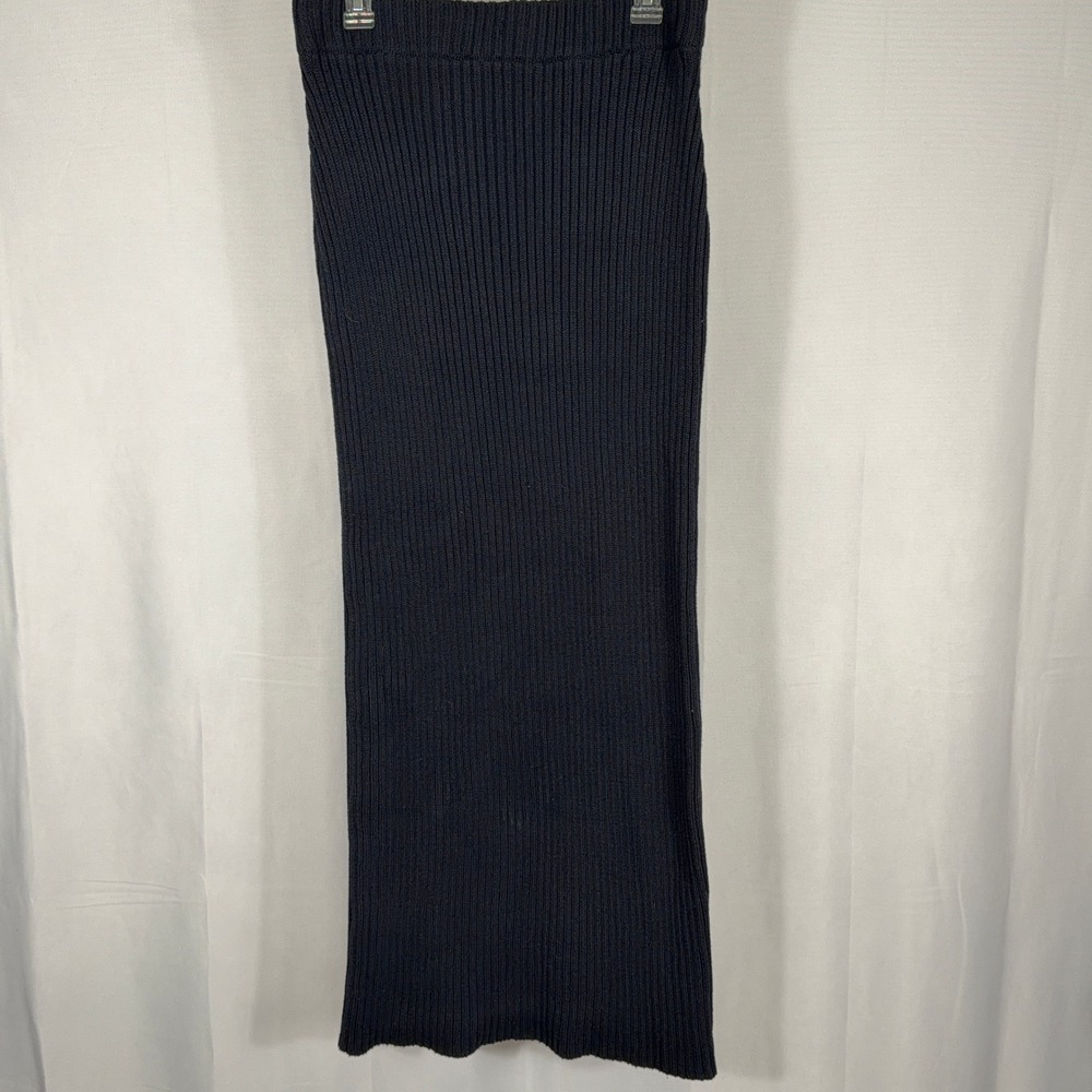 FP Beach Maxi Skirt Ribbed Knit Elastic Waist‎ Navy Blue Women Large